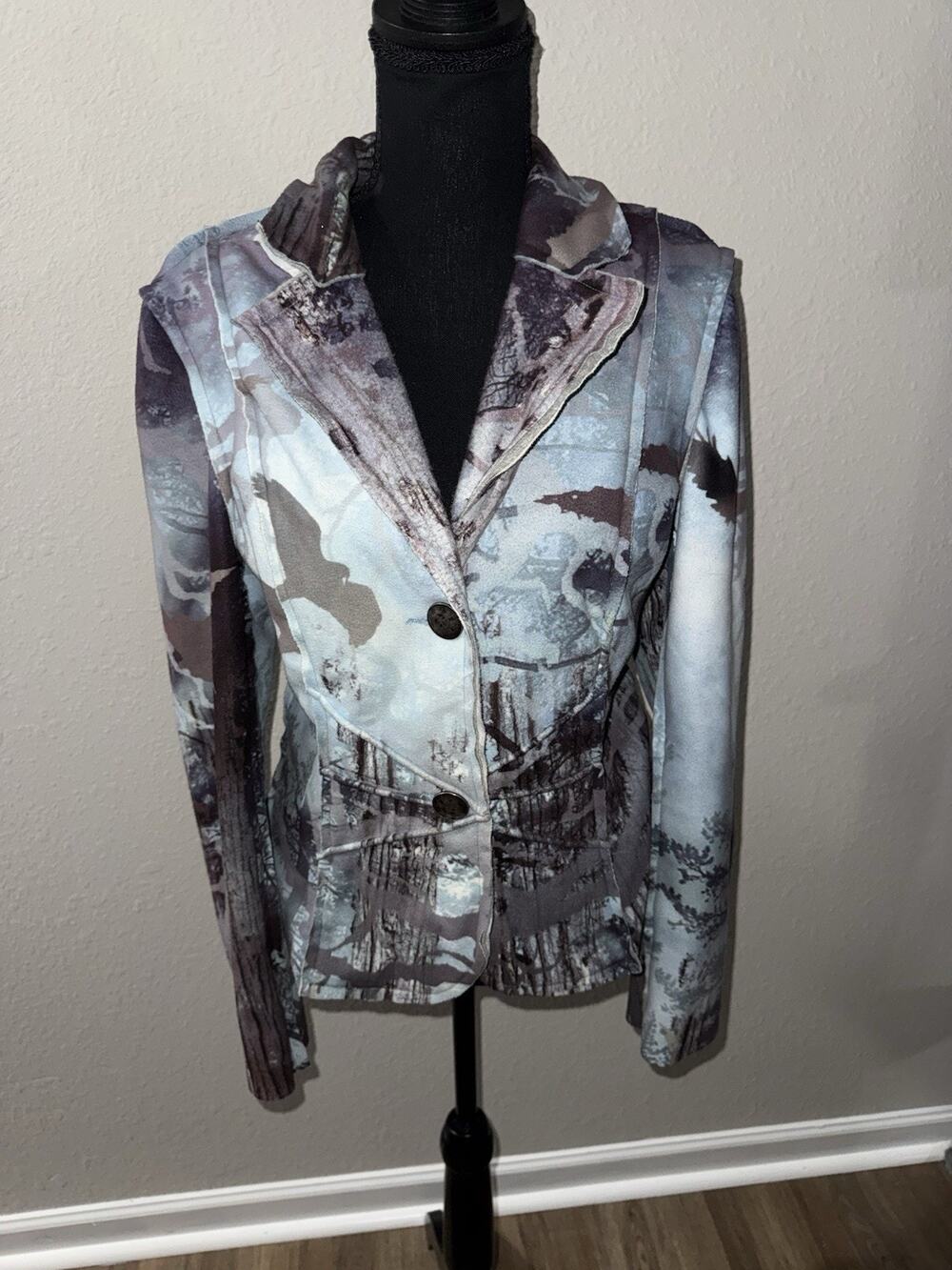 Alberto Makali Jacket M Tree Forest Nature Print Raw Edge Distressed Gorpcore